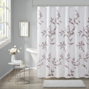 Transform your bathroom with the beauty of Madison Park’s Cecily Printed Shower Curtain. The gorgeous shower curtain flaunts a stunning allover mauve botanical design with burnout detailing for beautiful contrast and dimension. Non-absorbent water coat will help to bead water on fabric and glide down which provides quick dry and keeps fabric looking tidy