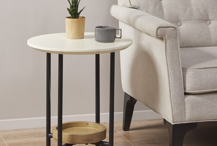 Modernize your living room decor with the Madison Park Beaumont End Table. Flaunting an eye-catching design