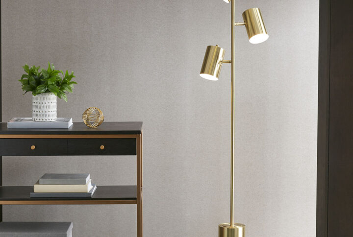 The Ink+Ivy Alta 3-Light Metal Floor Lamp provides a unique and stylish addition to your space. This metal pendant features a gold finish creating a striking look. This floor lamp adds an eye-catching look to your decor. Three Type A lightbulbs is needed(not included). Comes with a 2-year warranty.