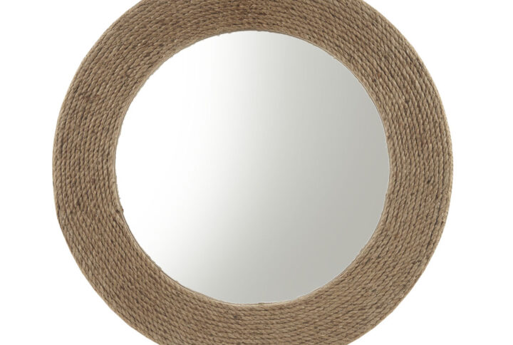 Add a relaxed touch of style to any room with our Madison Park Cove Natural Jute Rope Round Wall Mirror 26". This round mirror showcases a layered natural jute rope construction that circles seamlessly around a mirrored center