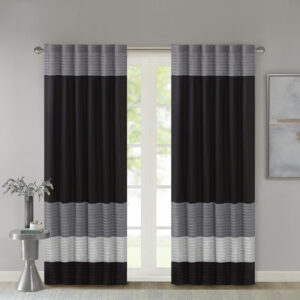 Madison Park Amherst Polyoni Pintuck Window Curtain is a simple way to add style to your room. This window panel features a modern striped design in dark hues of black