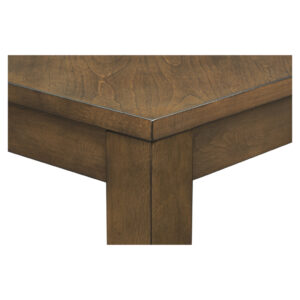 making it perfect for larger groups to feast in your dining room. An Rubber wood plank veneer tabletop features a warm brown finish with the wood grain running in opposite directions to create a beautiful and inviting modern look. With slightly tapered wood legs that add a mid-century flair