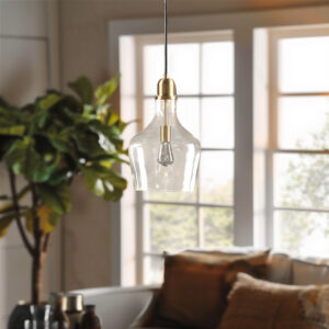 industrial style of the INK+IVY Auburn Bell Shaped Glass Pendant. Featuring a bell-shaped glass shade this ceiling pendant could be mounted on vaulted or angled ceilings. A metal finish completes the look and complements a variety of kitchens and entryways. Comes with a 2 year limited warranty. Professional installation and assembly is required. 1 Type-A light bulb is needed and not included. Spot clean only.