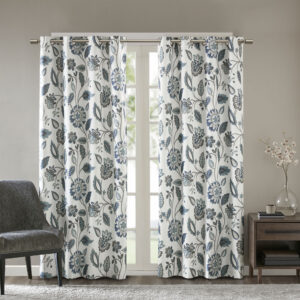 Beautifully frame your window with the stylish and functional SunSmart Camille Printed Room Darkening Curtain. A floral design in deep aqua