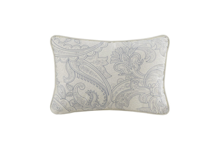 The Harbor House Chelsea bedding collection features a beautiful paisley print in soft blues and khaki on a soft ivory sateen fabric. This 100% cotton percale oblong decorative pillow is an accessory to the Chelsea collection and features a beautiful paisley embroidery that adds a touch of luxury to the set. This item is also OEKO-TEX certified