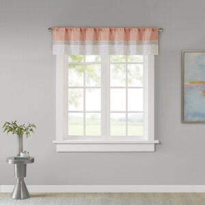 Amherst's modern color block design is a simple way to add style to any room. This window valance features color block stripes in warm hues of coral and taupe