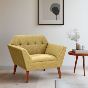 Elevate your living area with the mid-century allure of the INK+IVY Newport Upholstered Armchair. Featuring a wide 37-inch profile and a striking angular silhouette