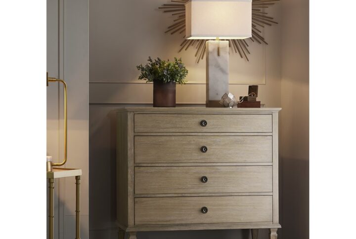 Modeled after French-inspired furniture found in the European Countryside. Its wire brushed birch veneer finish