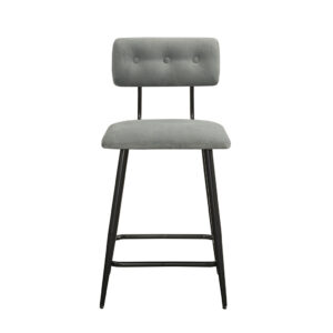 tufted cushion back rest and seat upholstered in multi-hued grey fabric to create a sleek industrial look. The slender metal frame and metal foot rest showcases a matte black finish to complement the upholstery and complete the mid-century design. Incorporate this metal frame counter stool into your dining space