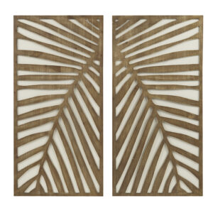 Enliven your space with the coastal charm of our Madison Park Birch Palms Two-tone 2-piece Wood Panel Wall Decor Set by Artist Emily Warne. Each MDF wall decor features a carved palm pattern in a dark wood tone on a contrasting white ground