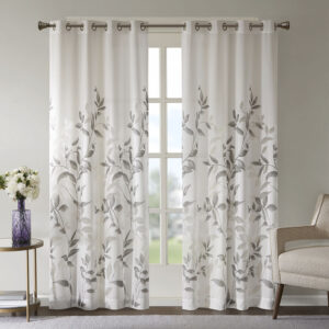 Transform any room with the beauty of our Madison Park Cecily Printed Window Panel. The gorgeous panel flaunts a stunning all over grey botanical design burned out for a dimensional and fresh update. Finished with silver grommet tops for easy hanging