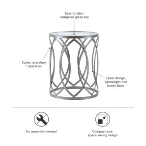 tempered glass table top completes this metal accent table. Eye-catching with a unique design