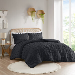 Refresh your bedroom with the elegant style of Intelligent Design's Lucy Clip Jacquard Duvet Cover Set. This beautiful duvet cover features fun and playful clip jacquard pompoms all over the face that add dimension to the top of the bed for a lovely look. The matching shams (1 in Twin/TwinXL) also flaunt the delicate design of the duvet cover to complete the jacquard bedding set. Machine washable for easy care