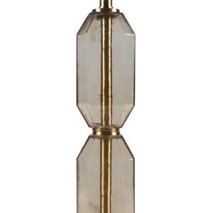 it boasts an elegant white shade atop a gold metal base and finial