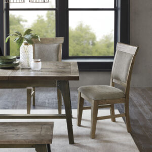 Complete your dining space with the rustic style of INK+IVY’s Oliver Dining Side Chair Set. This set of two dining side chairs feature cushioned backs and seats