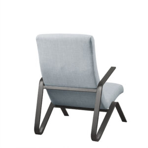 for a chic modern look. The matte black powder coat on the metal arms and legs creates a bold contrast to the upholstery. Flaunting a high back and tight seat