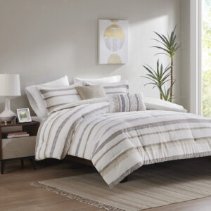 Brighten your bedroom with the refreshing beauty of this globally inspired comforter set. A clipped jacquard stripe design