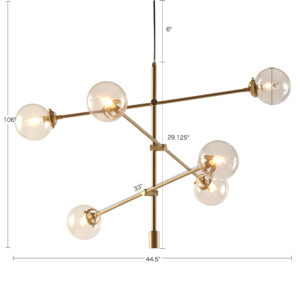 our Cyrus 6-Globe Light Architectural Metal Chandelier illuminates with its modern appeal. Available in antique gold