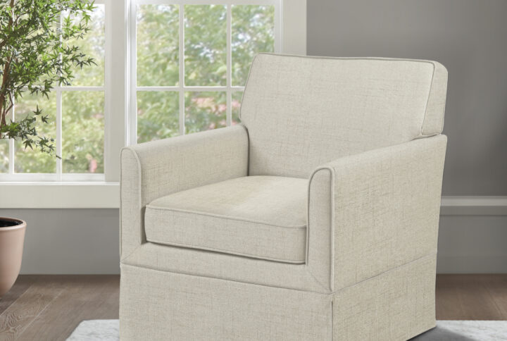 The accent chair takes inspiration from a timeless slipcover design