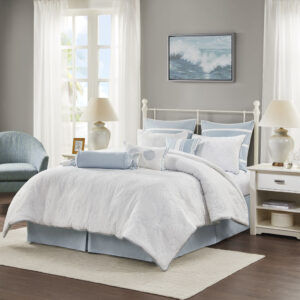 Create a costal retreat in your bedroom with the Harbor House Crystal Beach Comforter Set. The white cotton comforter and shams feature all-over blue quilting