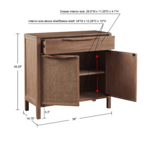 for a clean and casual look. Each door also has a hidden locking mechanism that keeps them secured shut. A large top drawer with metal glides and a lower shelf provide plenty of storage space for your essentials. Place this 2-Door accent chest in your living room to give your space additional charm and functionality. Assembly is required and tools are included.