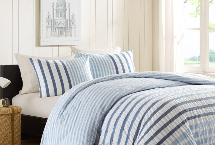 The Sutton Duvet Cover Set shows off subtle stripes in dark