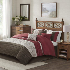 The Serene bedding collection provides an elegant look to your home.  The top of the comforter is a mix of rich red