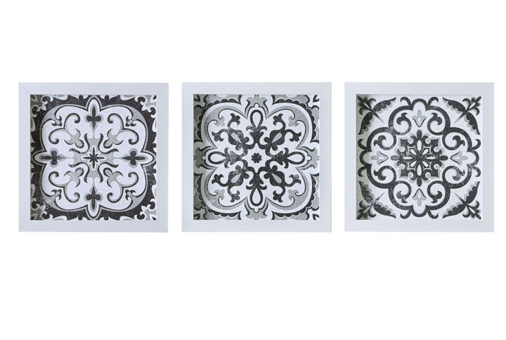 The Madison Park Montage Distressed Black and White Medallion Tile 3-piece Wall Decor Set by Artist Z Studio