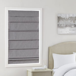 this Madison Park Otis total blackout roman shade offers a convenient and functional update to your space. The soft grey linen-like shade is lightweight and features a foamback thermal lining for energy efficiency and added privacy; as the weighted hem and bracket at the bottom keeps the shade locked and secured in place. A cordless retraction mechanism makes it easy to open and close the total blackout shade throughout the day