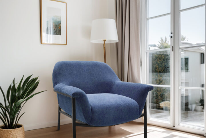 Indulge in comfort and support with the Chapel Hill Navy Blue Sabrina Metal Leg Accent Chair. Covered in a regal navy blue upholstery