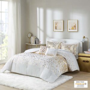 Add a fierce and flashy look to your bedroom with the Intelligent Design Lillie Metallic Animal Printed Comforter Set. The ultra-soft microfiber comforter flaunts a stunning gold metallic animal leopard print on an ivory base