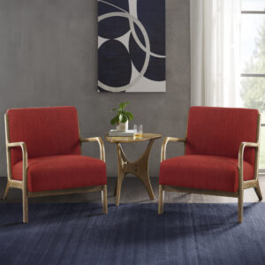 Sit back and relax in the comfort and mid-century style of the INK+IVY Novak Lounge Chair. This lounge chair features a soft upholstered seat and back. The upholstery is beautifully complemented by elm wood finish on the solid wood frame and round arms