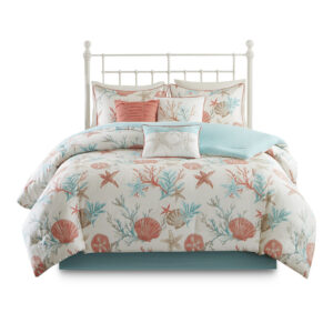 the Madison Park Pebble Beach 7 Piece Cotton Sateen Comforter Set is perfect for you! This coastal comforter features all-over printed shells