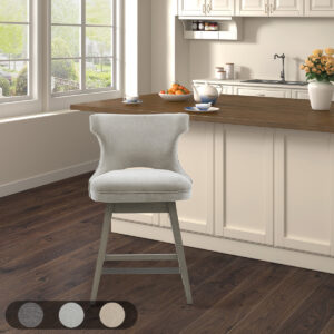 The Madison Park Emmett Swivel Counter Stool Adds A Charming Transitional Update To Your Dining Decor. This Swivel Counter Stool Is Upholstered In A Light Grey Soft Fabric With A Light Grey Wood Finish