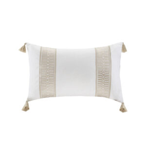 The Harbor House Anslee Cotton Embroidered Oblong Pillow offers the perfect touch to your home decor. This cotton oblong pillow showcases intricate taupe embroidery that contrasts beautifully with the white base fabric. The cotton faux linen provides a natural feel