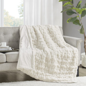 Add a modern and sophisticated touch to any space with the Madison Park Ruched Fur Throw. This throw features a solid ruched fur pattern