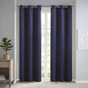 Create the perfect look in your home with the SunSmart Taren Blackout Triple Weave Panel Pair. This solid navy window panel pair features a triple weave to create a significant barrier against outside light and noise intrusion. It also offers considerable energy efficiency and savings with a high level of privacy. Easy to hang with the silver grommet top finish