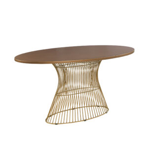 Add mid century modern to your dining room with the Mercer oval dining table.  Inspired by the iconic 60's silhouette with a modern twist of golden bronze tops and antique bronze wire frames for an updated look. Seats 6. Table will be shipped in 2 cartons. Assembly required.