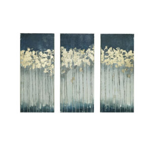 Add a splash of color and style to your decor with the Madison Park Dewy Forest Gold Foil Abstract 3-piece Canvas Wall Art Set by Artist Delsie Walters. Each gel coated canvas  features an abstract tree design in deep teal and blue hues