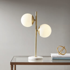 Update your space with the unique style of the INK+IVY Holloway Marble Base Table Lamp. This table lamp features a white glass shade and a metal fixture with a gold finish for a striking contrast. The rounded shape creates a truly modern look for your living room or bedroom. Two Type  A light bulbs are needed.