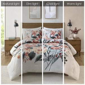 contemporary cotton comforter set features a large scale floral print design