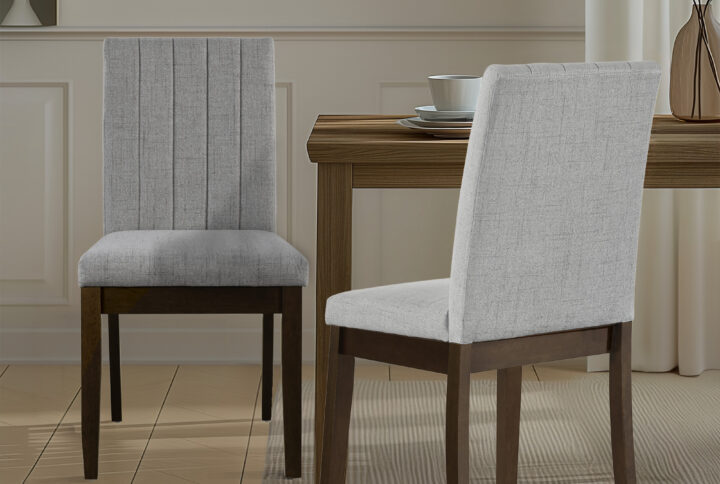 Upgrade your dining space with the set of two transitional Parsons style dining chairs. With a wide channel back and plain seat details