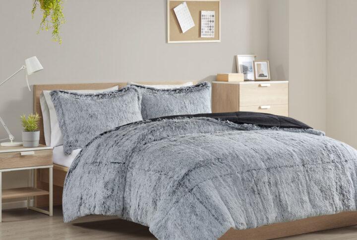 The Intelligent Design Malea Shaggy Long Fur Comforter Mini Set brings a soft contemporary update to your bedroom. The comforter and shams (1 in Twin/TwinXL) feature stylish shaggy faux fur that creates a soft fluffy texture and modern look. The solid plush reverse adds a soft and warm touch. Items in the set may come in a rolled or compressed packaging