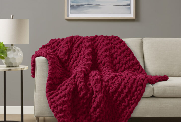 Indulge in pure comfort by wrapping yourself in the Madison Park Chenille Chunky Knit Throw. This chunky knit throw is handmade from luxurious chenille yarn to create a soft and cozy feel that's perfect to snuggle up in. The chunky knit throw is also OEKO-TEX certified