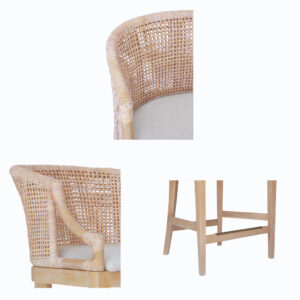 the Playa Counter Stool elevates your dining decor. This counter stool features a natural rattan rounded back with recessed arms to create a trendy look that complements any kitchen aesthetic. The fixed cushioned seat is upholstered in a soft linen fabric that adds a casual and comfortable touch