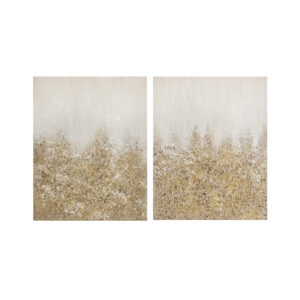 The Madison Park Glimmer Heavily Embellished 2-piece Canvas Wall Art Set brings a touch of glam to your home decor. This 2 piece canvas wall art set features a gradient abstract design in metallic hues for a striking modern look. 100% hand-brushed with real rock and stone embellishments add texture and dimension