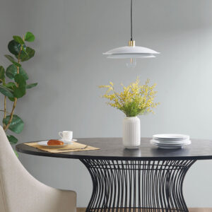 The Saben 2-Tier Layered Shade Pendant by INK+IVY provides a simple and classic addition to your dining room or kitchen decor. This single bulb hanging pendant features a double layered disc shade