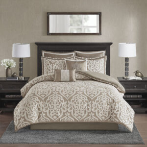 while a solid neutral bed skirt provides a clean and elegant finish. Machine washable for easy care