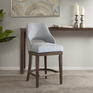 The Madison Park Jillian Counter Stool provides a simply stylish update to your dining area. This counter stool features an open back design and rectangular seat in beautiful blue upholstery. The straight rubber wood legs create a sturdy base and sport a Morocco finish to complete the look