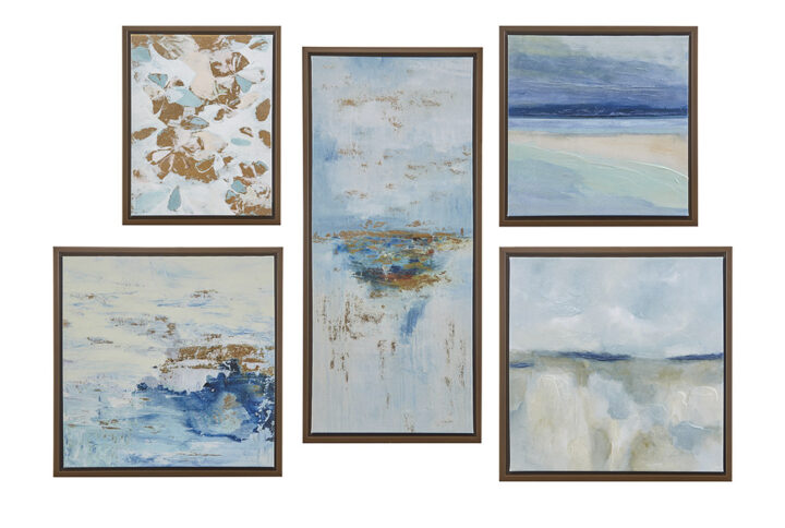 Accent your home decor with the Madison Park Blue Horizon 5-piece Gallery Framed Canvas Wall Art Set by Artists Elise Green